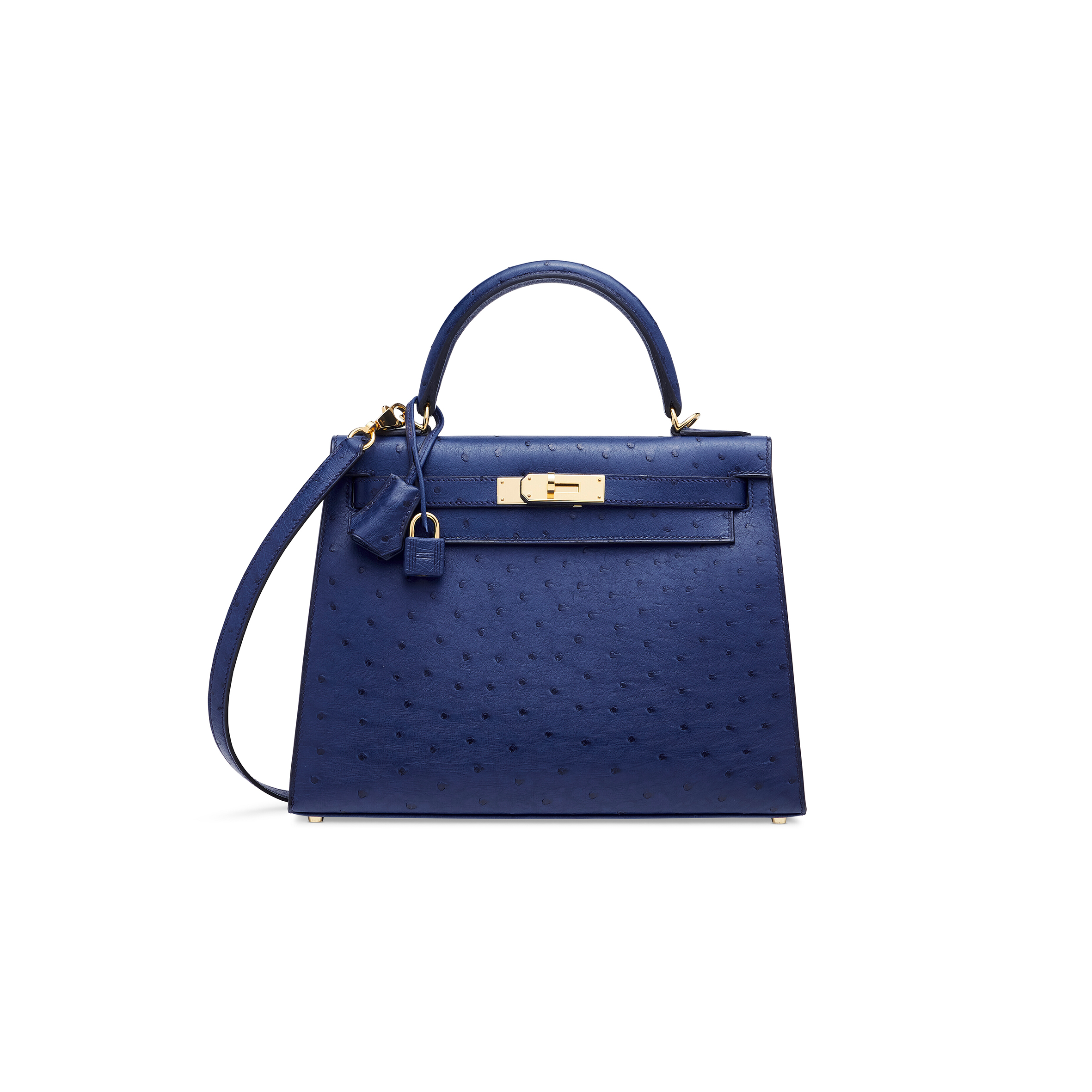 HERMÈS MASTER OSTRICH SELLIER KELLY 28 IRIS BLUE WITH GOLD HARDWARE (28*22*10cm)
